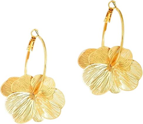 Chunky Gold Flower Statement Hoop Earrings for Women,Vintage Bohemian Petals Drop Dangle Earring,Personalized Trendy Jewelry Accessories Gifts in Saudi Arabia