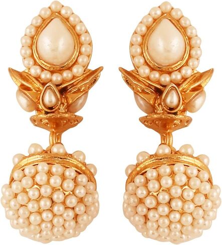 تاتشستون هندي بوليوود جميل على شكل طبل كروي مرصع بمظهر مصمم مجوهرات الثريا أقراط Jhumki للنساء. in Saudi Arabia