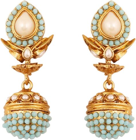 تاتشستون هندي بوليوود جميل على شكل طبل كروي مرصع بمظهر مصمم مجوهرات الثريا أقراط Jhumki للنساء. in Kuwait