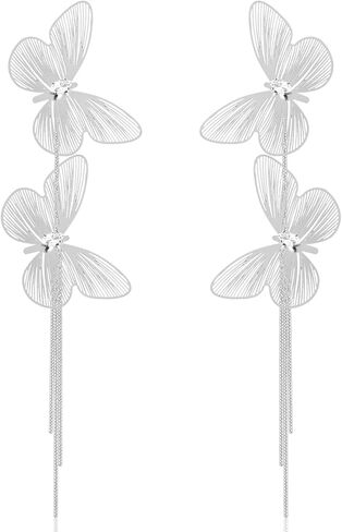 Unique Boho Long Chain Flower Tassel Dangle Drop Earrings Lightweight Chic Sparkly Crystal Butterfly Stud Earrings For Women in Saudi Arabia