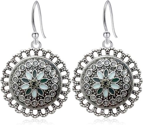 Bohemian Vintage Sliver Enamel Flower Circle Disc Lightweight Dangle Drop Earrings National Style Geometry Coin Hook Earrings For Women Jewelry Gifts in Saudi Arabia
