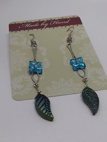 Long Blue Flower and Leaf Earrings in Kuwait