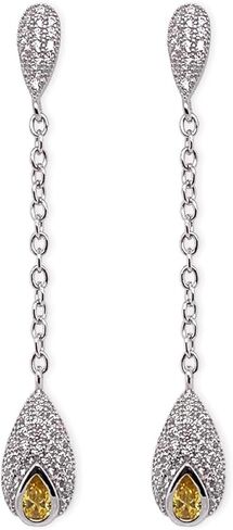 Fancy Yellow Pear Cut Dainty Dangle Style Earrings White Gold Rhodium Finish Cz in Kuwait