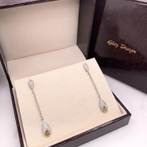 Fancy Yellow Pear Cut Dainty Dangle Style Earrings White Gold Rhodium Finish Cz in Kuwait