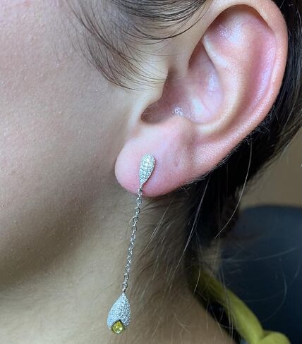 Fancy Yellow Pear Cut Dainty Dangle Style Earrings White Gold Rhodium Finish Cz in Kuwait