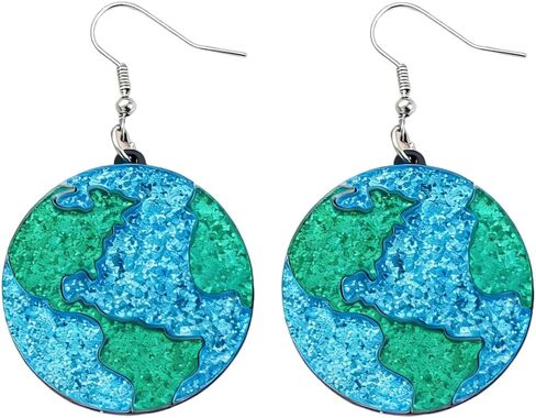 Earth Planet Drop Dangle Earrings for Women Round Universe Glitter Acrylic Earth Day Earrings in Saudi Arabia