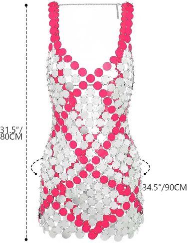 JEWEKY Sequin Chainmail Mini Dress Silver Disco Dress Sparkly Club Dress for Women in Saudi Arabia