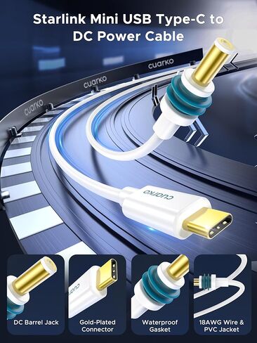 Starlink Mini USB C Power Cable, USB C to DC 6.5FT/2M 100W+ Input Replacement [Gold-Plated, High-Speed Transmission] Starlink Mini Accessories Waterproof (White) in Kuwait