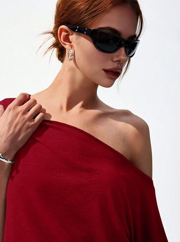Women's Off The Shoulder Mini Dress Going Out Short Sleeve Asymmetrical Neck Bodycon Tshirt Dresses Casual 2026 in Saudi Arabia