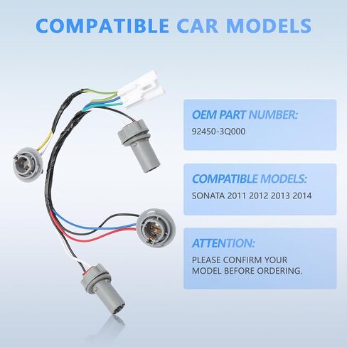 2 PCS Tail Light Lamp Wiring Harness Socket Holder & 16 Bulbs Compatible with 2011-2014 Sonata 2.0L/2.4L OEM 92450-3Q000, 924503Q000 in Saudi Arabia