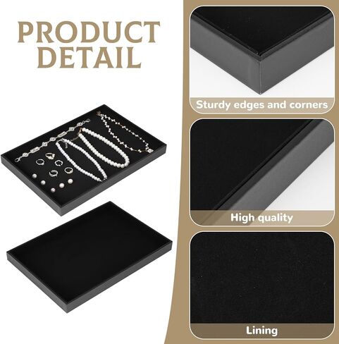 12 Pcs Velvet Stackable Jewelry Tray Showcase Display, Jewelry Organizer Trays for Drawers and Countertop, Black Empty Plates for Necklace, Ring, Bracelet, and Earring Storage Display in Saudi Arabia