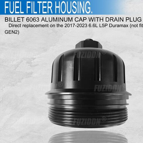 Fuel Filter Housing Cap Replacement for 2017-2024 GM Duramax 6.6L L5P | Compatible with Chevy Silverado/GMC Sierra 2500HD 3500HD | Billet Aluminum OEM 134001 Equivalent with Drain Plug in Kuwait