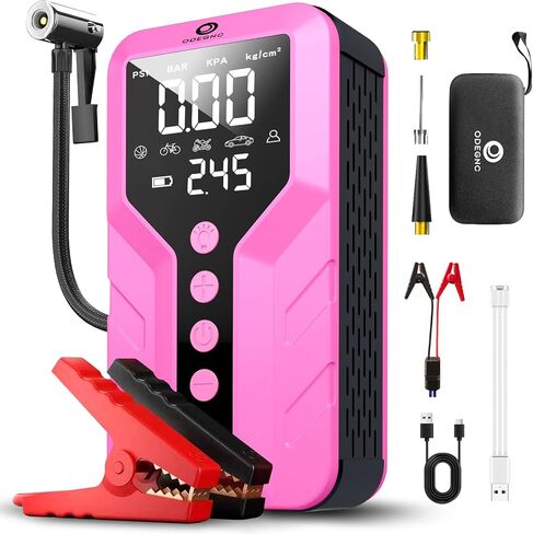 جهاز Jump Starter مع ضاغط هواء للمركبات الصالحة لجميع التضاريس، وردي غامق، ليثيوم أيون، 12 فولت، ذروة 6000 أمبير، 25000 مللي أمبير في الساعة in Kuwait