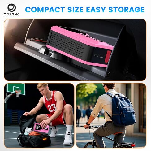 جهاز Jump Starter مع ضاغط هواء للمركبات الصالحة لجميع التضاريس، وردي غامق، ليثيوم أيون، 12 فولت، ذروة 6000 أمبير، 25000 مللي أمبير في الساعة in Kuwait