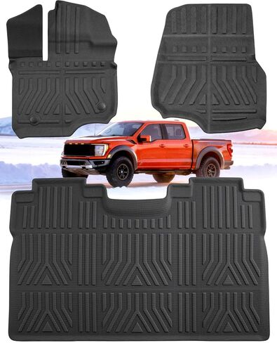TAPTES Floor Mats for Ford F-150 2015-2026 | All Weather Car Carpet Liner for F 150 Lightning 2022-2025 SuperCrew (Rear w/o Fold Flat Storage) | 1st & 2nd Row Truck Rubber | 3pcs in Kuwait
