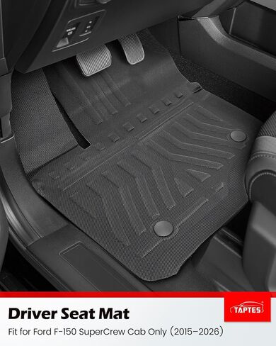 TAPTES Floor Mats for Ford F-150 2015-2026 | All Weather Car Carpet Liner for F 150 Lightning 2022-2025 SuperCrew (Rear w/o Fold Flat Storage) | 1st & 2nd Row Truck Rubber | 3pcs in Kuwait