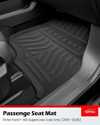 TAPTES Floor Mats for Ford F-150 2015-2026 | All Weather Car Carpet Liner for F 150 Lightning 2022-2025 SuperCrew (Rear w/o Fold Flat Storage) | 1st & 2nd Row Truck Rubber | 3pcs in Kuwait