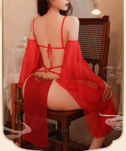 ملابس تنكرية نسائية مثيرة على الطراز الصيني ملابس جيشا للرقص زي تنكري صيني كلاسيكي (أحمر) in Kuwait