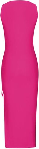 Womens Sexy Side Slit Draw/String Ruched Bodycon Casual Sun Maxi Dresses Sleeveless Ribbed Knit Tank Dress in Saudi Arabia