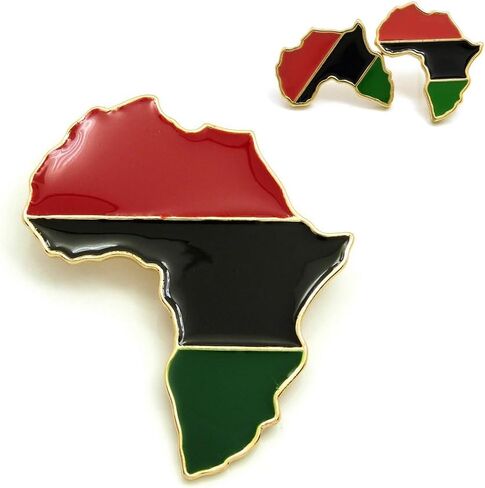 NYFASHION101 Pan Africa Continent Charm Brooch Pin and Stud Earrings Set in Gold-Tone in Saudi Arabia