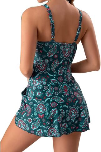 Women's Floral Print One-Piece Swimsuit, Elegant Asymmetrical Skirted Swimwear, Sleeveless Bathing Suit, Summer Beachwear in Saudi Arabia