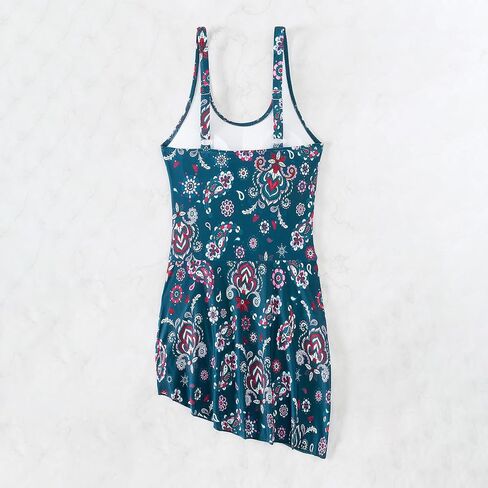 Women's Floral Print One-Piece Swimsuit, Elegant Asymmetrical Skirted Swimwear, Sleeveless Bathing Suit, Summer Beachwear in Saudi Arabia