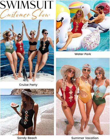 One Piece Swimsuit for Women Cutout Monokini Ruched Sexy Swimwear Color Block Metal Bathing Suit with Straps in Saudi Arabia