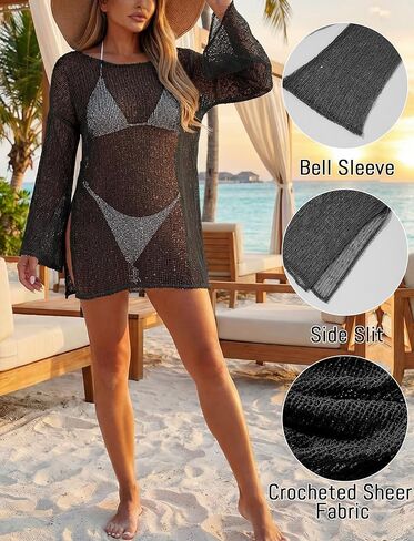 SEAUR Swimsuit Coverup for Women Bathing Suit Crochet Beach Mesh Dress Long Sleeve Bikini Knit Tops in Saudi Arabia