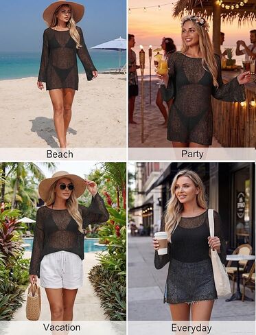 SEAUR Swimsuit Coverup for Women Bathing Suit Crochet Beach Mesh Dress Long Sleeve Bikini Knit Tops in Saudi Arabia