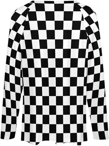 SEPTYK أسود أبيض سباق متقلب العلم نمط المرأة كم طويل بلايز تي شيرت برقبة على شكل v عادية فضفاض الجرافيك البلوز المحملة in Kuwait