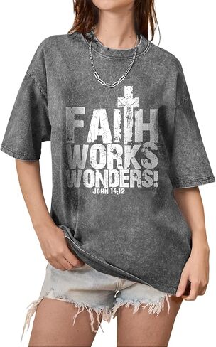 Christian Shirts for Women Vintage Washed Oversized Jesus Tshirt Religious Faith Shirts Graphic Casual Short Sleeve Top in Saudi Arabia