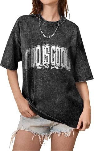 Christian Shirts for Women Vintage Washed Oversized Jesus Tshirt Religious Faith Shirts Graphic Casual Short Sleeve Top in Saudi Arabia