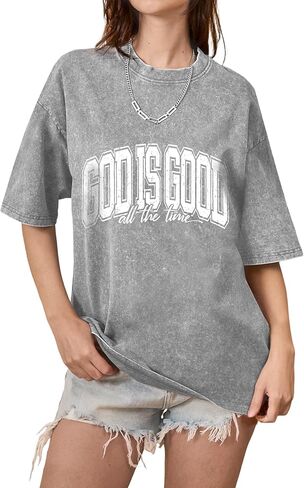 Christian Shirts for Women Vintage Washed Oversized Jesus Tshirt Religious Faith Shirts Graphic Casual Short Sleeve Top in Saudi Arabia