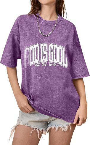Christian Shirts for Women Vintage Washed Oversized Jesus Tshirt Religious Faith Shirts Graphic Casual Short Sleeve Top in Saudi Arabia