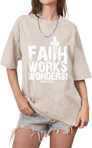 Christian Shirts for Women Vintage Washed Oversized Jesus Tshirt Religious Faith Shirts Graphic Casual Short Sleeve Top in Saudi Arabia