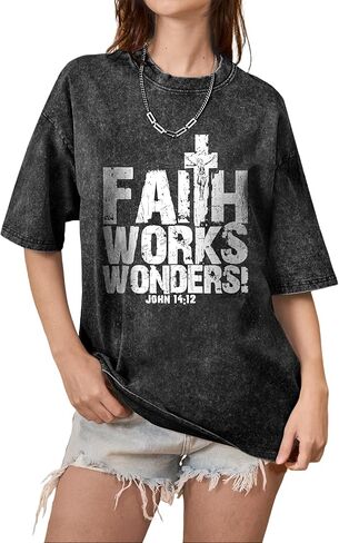 Christian Shirts for Women Vintage Washed Oversized Jesus Tshirt Religious Faith Shirts Graphic Casual Short Sleeve Top in Saudi Arabia