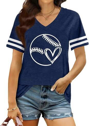 Baseball Shirt Women Baseball Heart Graphic T Shirt Baseball Mom V Neck Shirts Baseball Gifts in Saudi Arabia