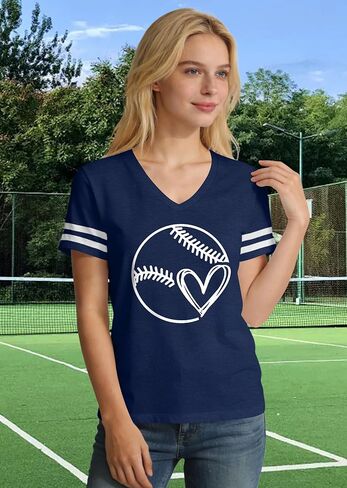 Baseball Shirt Women Baseball Heart Graphic T Shirt Baseball Mom V Neck Shirts Baseball Gifts in Saudi Arabia