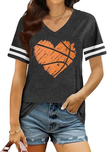 Baseball Shirt Women Baseball Heart Graphic T Shirt Baseball Mom V Neck Shirts Baseball Gifts in Saudi Arabia