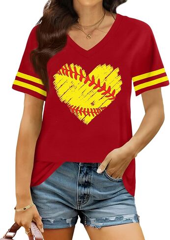 Baseball Shirt Women Baseball Heart Graphic T Shirt Baseball Mom V Neck Shirts Baseball Gifts in Saudi Arabia