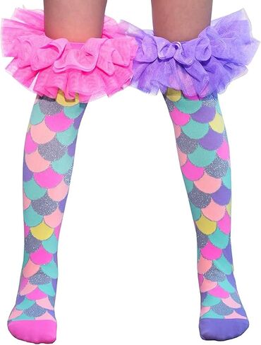 جوارب MADMIA Mermaid Frills بطول الركبة - جوارب ملونة للأطفال والكبار، هدية يوم جورب ممتعة ومجنونة in Kuwait