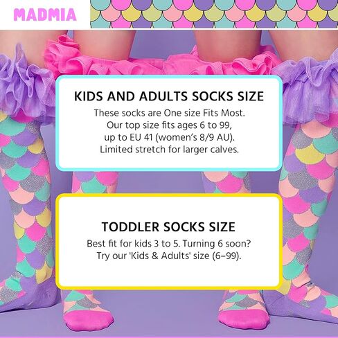 جوارب MADMIA Mermaid Frills بطول الركبة - جوارب ملونة للأطفال والكبار، هدية يوم جورب ممتعة ومجنونة in Kuwait