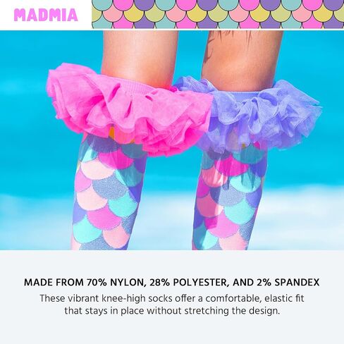 جوارب MADMIA Mermaid Frills بطول الركبة - جوارب ملونة للأطفال والكبار، هدية يوم جورب ممتعة ومجنونة in Kuwait