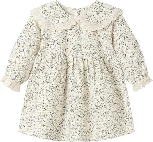 Toddler Little Girls Floral Dress Long Sleeve Lace Peter Pan Collar Dresses 2-6Y in Kuwait