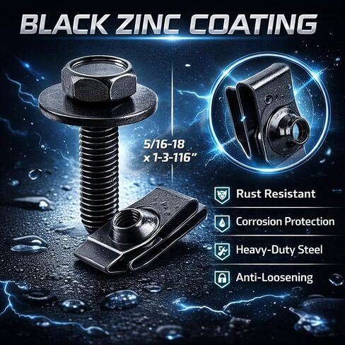 مجموعة 60 قطعة من مسامير الجسم ومشابك صواميل على شكل حرف U مقاس 5/16-18 × 1-3/16 تحل محل 384930-S36، مجموعة أدوات تثبيت معدنية للسيارات مع 30 مسمارًا و30 مشبكًا على شكل حرف U، وحاجز مطلي بالزنك الأسود وأجهزة تثبيت لوحة الجسم in Kuwait