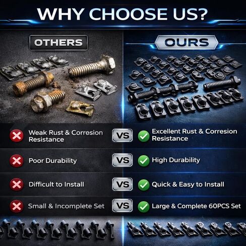 مجموعة 60 قطعة من مسامير الجسم ومشابك صواميل على شكل حرف U مقاس 5/16-18 × 1-3/16 تحل محل 384930-S36، مجموعة أدوات تثبيت معدنية للسيارات مع 30 مسمارًا و30 مشبكًا على شكل حرف U، وحاجز مطلي بالزنك الأسود وأجهزة تثبيت لوحة الجسم in Kuwait