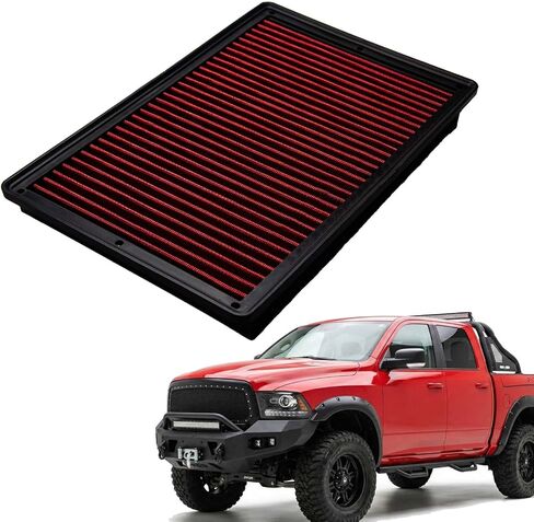 AZIFOK High Flow Engine Air Filter Compatible with Dodge Ram 1500 2500 3500 (2002-2024), Washable & Reusable Performance Replacement Part 33-2247,Compatible with V6 V8 V10 Models,Red in Saudi Arabia