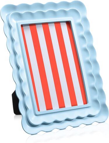 إطار صورة صدفي أزرق مقاس 4 × 6 حافة متموجة إطار صورة من الراتنج الأزرق هدية تصميم صدفي مزخرف لعرض الحائط على الطاولة لتزيين المنزل in Kuwait