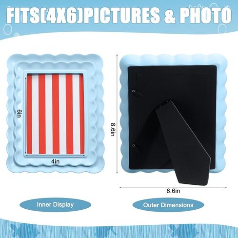 إطار صورة صدفي أزرق مقاس 4 × 6 حافة متموجة إطار صورة من الراتنج الأزرق هدية تصميم صدفي مزخرف لعرض الحائط على الطاولة لتزيين المنزل in Kuwait