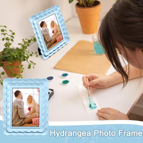 إطار صورة صدفي أزرق مقاس 4 × 6 حافة متموجة إطار صورة من الراتنج الأزرق هدية تصميم صدفي مزخرف لعرض الحائط على الطاولة لتزيين المنزل in Kuwait